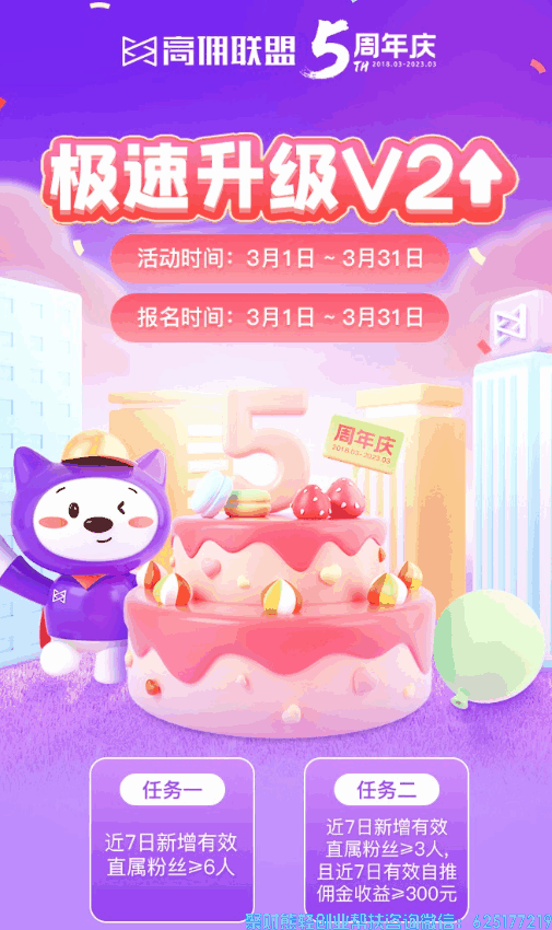 高佣联盟“五周年”隆重推出“极速升级”福利，打翻身仗的又一次机遇